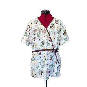 Scrub H.Q. Scrub Top Multicolor Women Pockets Mock Wrap Size 3XL Eco Eden